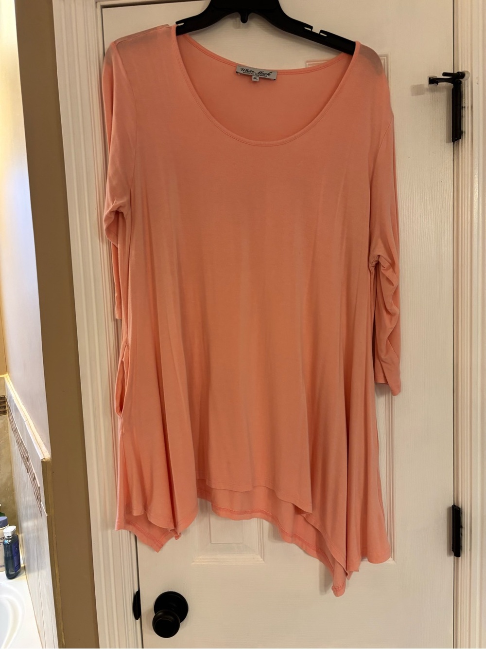 White Mark Peach Scoop Neck Long Sleeve Tunic